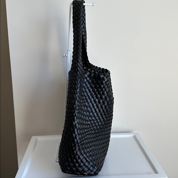 Woven Vegan Leather Black Hobo Tote Shoulder Bag - Picture 9 of 14